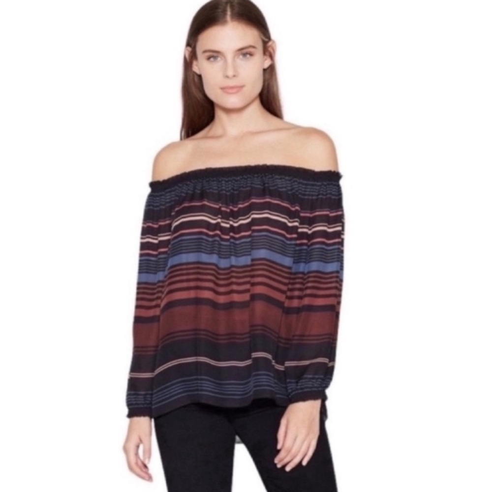 Joie Bamboo Stripe Off the Shoulder Long Sleeve Silk Blouse Size Small